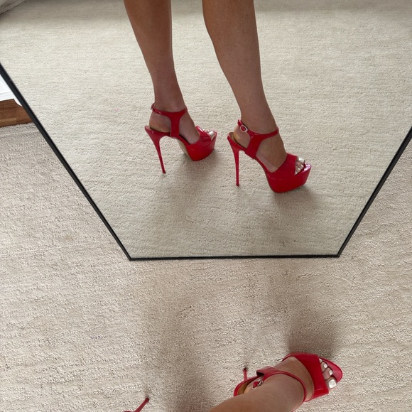 Red Patent Platform Stiletto Heels 6” Ankle Strap Sexy Size 42 Fits US 9.5 10 - Picture 12 of 17
